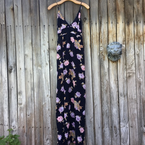 NWT Roe + May Ava Maxi Dress Half Moon Floral Rayon Navy Blue Pink XS - Picture 10 of 10